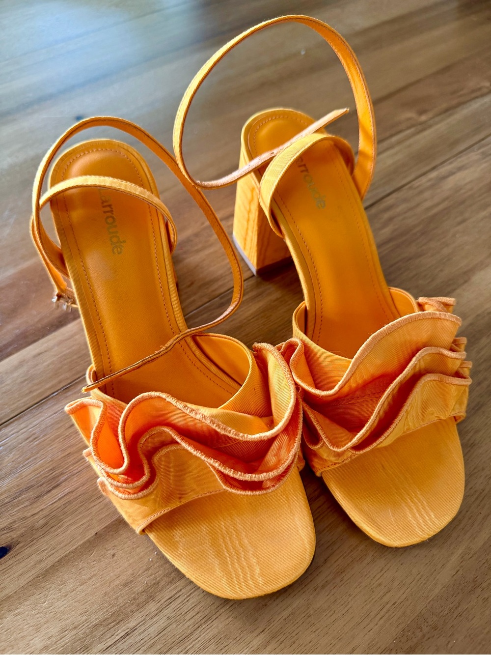Larroude Bright Orange Ruffle Block Heel Sandals – Women